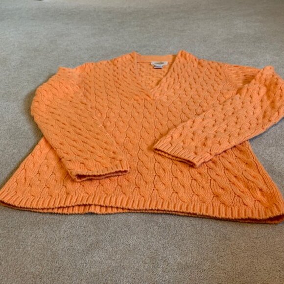 Talbots Woman's orange cable knit v-neck sweater size M NWOT - Picture 3 of 8